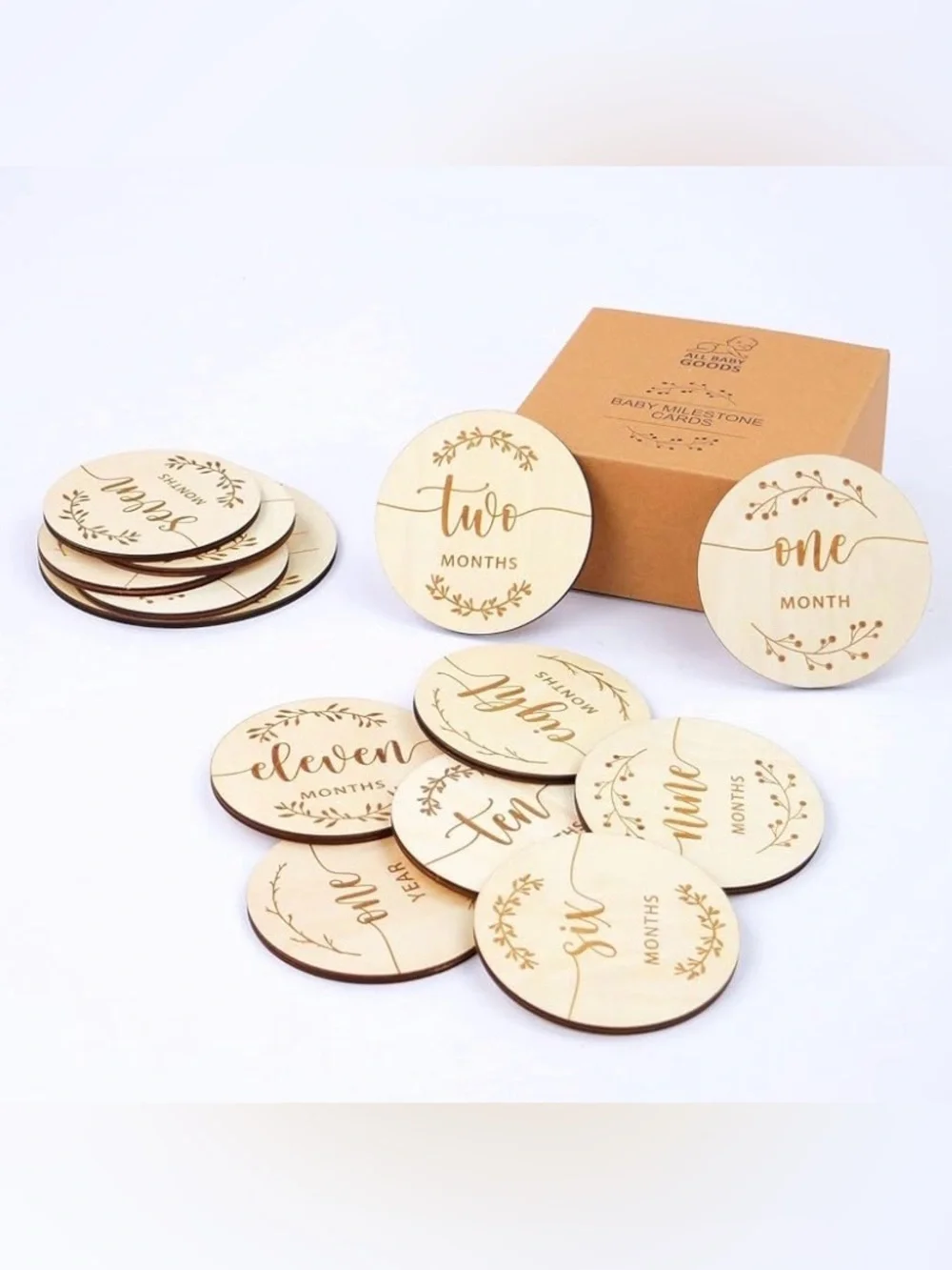 🆕 Neutral Wooden Baby Milestone Discs. Baby Shower Gift. NWT. NIB.